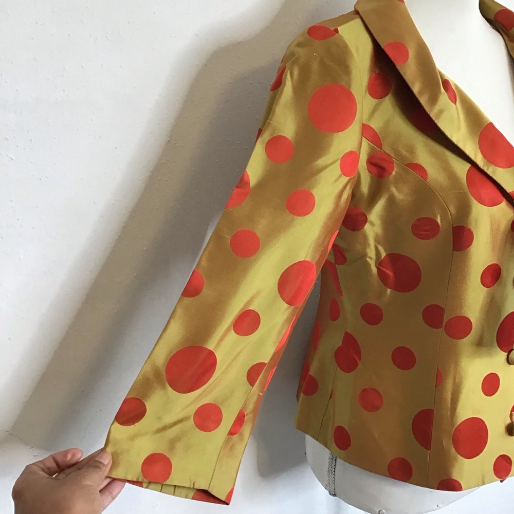 BANU PARIS Women Elegant Gold & Red Polka Dot Blouse Size 6 - Picture 4 of 10